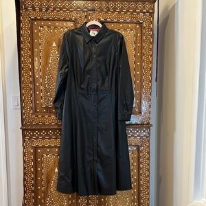 Black Faux Leather Long Sleeve Shirt Dress